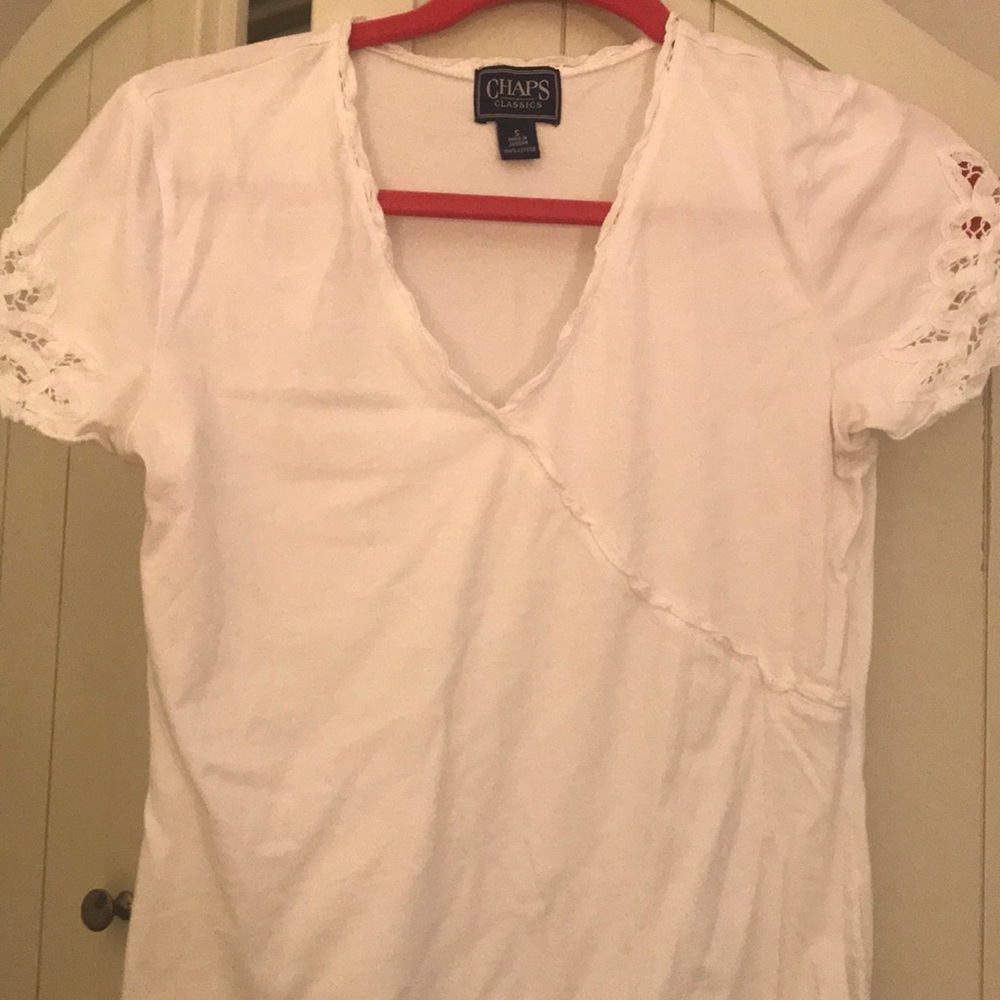 Chaps short sleeve white blouse
